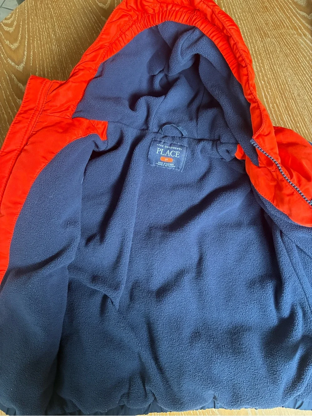 The Children's Place Navy and Orange Hooded full zip Puffer Jacket boys 3T